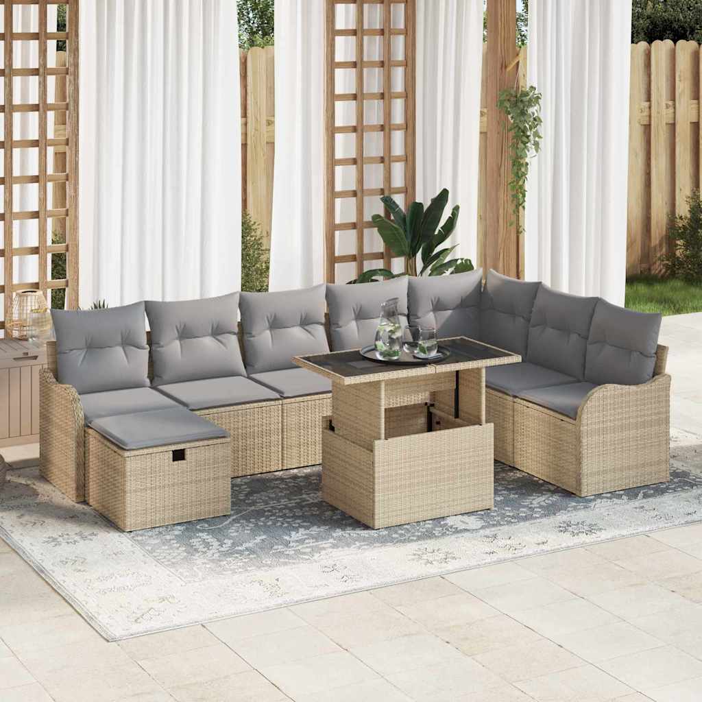 9-osaline aia diivanikomplekt padjadega Beež Polü rattan
