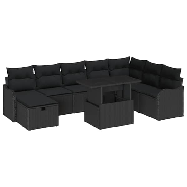 vidaXL Aia Diivanikomplekt 9 tk Must pol&uuml;rotang