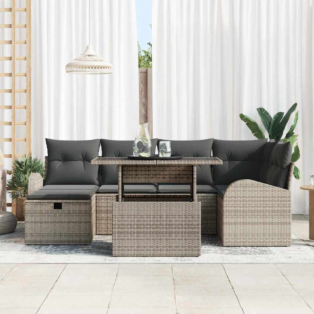 vidaXL 7-delige tuinsofa set met kussens in grijs poly rattan
