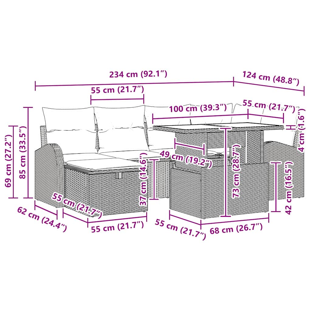 Vrtna sedežna garnitura z blazino 7 pcs Črna Poly ratan - slika 13