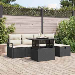 Vrtna sedežna garnitura z blazino 6 pcs Črna Poly ratan