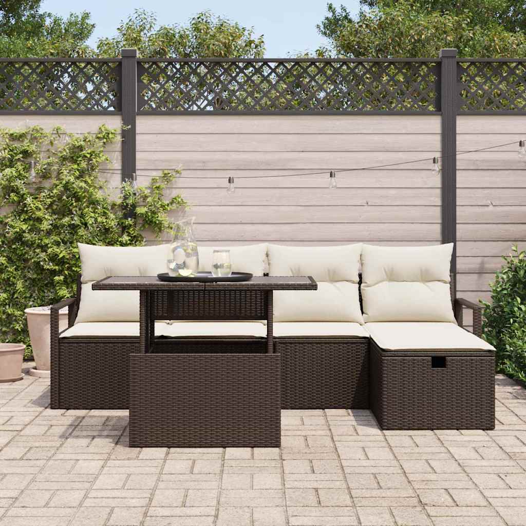 vidaXL 6-delige tuinsofa set met kussens in bruin poly rattan