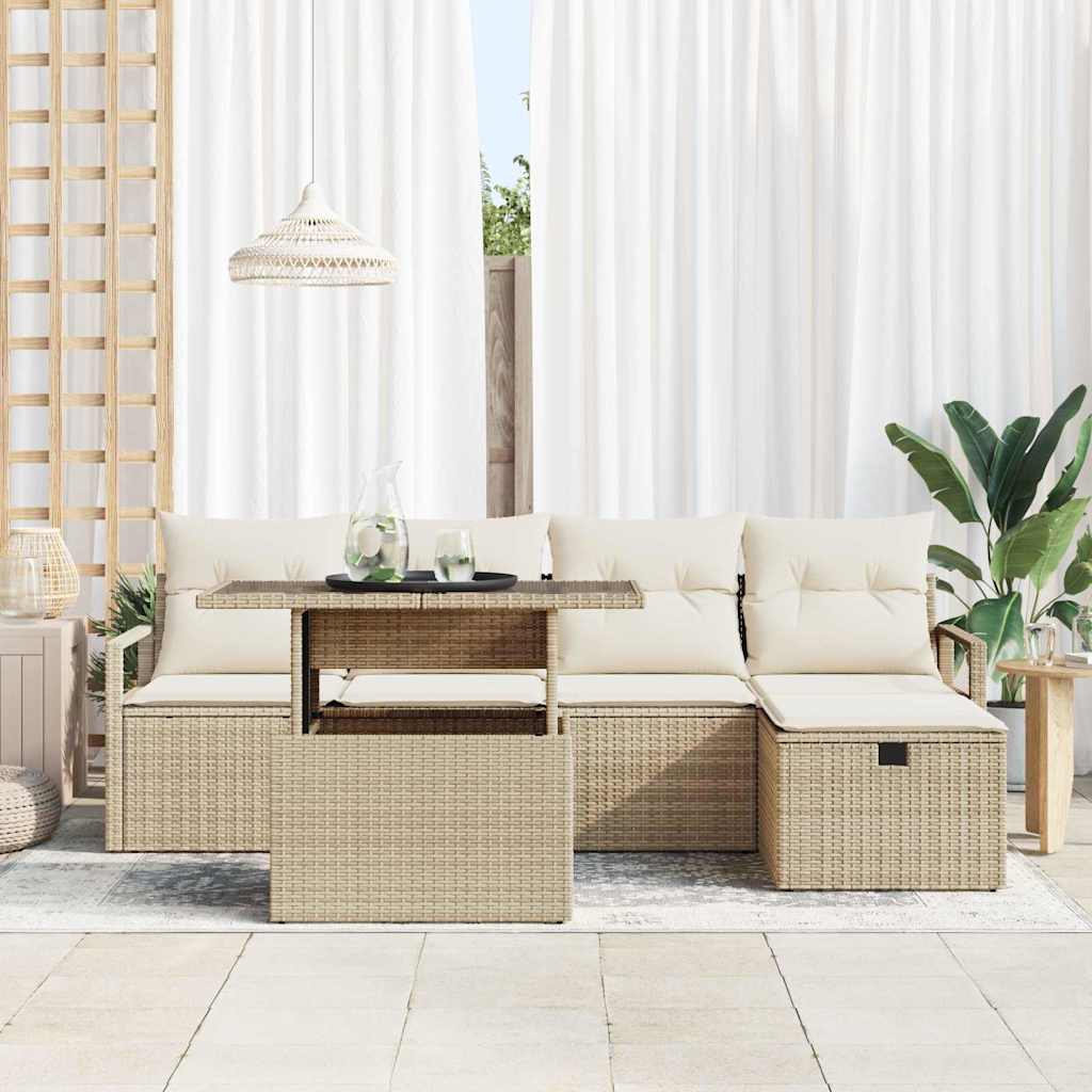 vidaXL 6-delige tuinsofa set met kussens in beige poly rattan