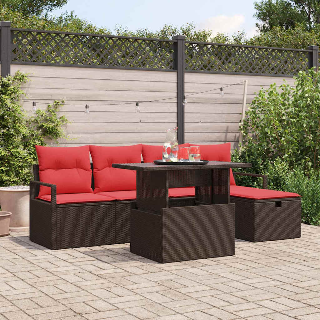vidaXL Set de canapele pentru grădină cu pernă 6 pcs Maro Rattan poli