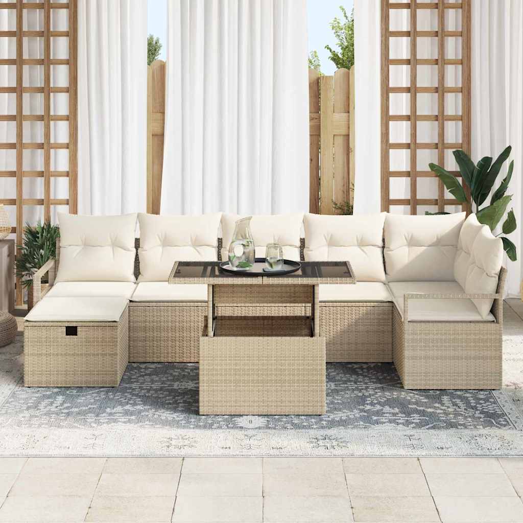 vidaXL 8-delige Tuinbankenset met kussens poly rattan beige