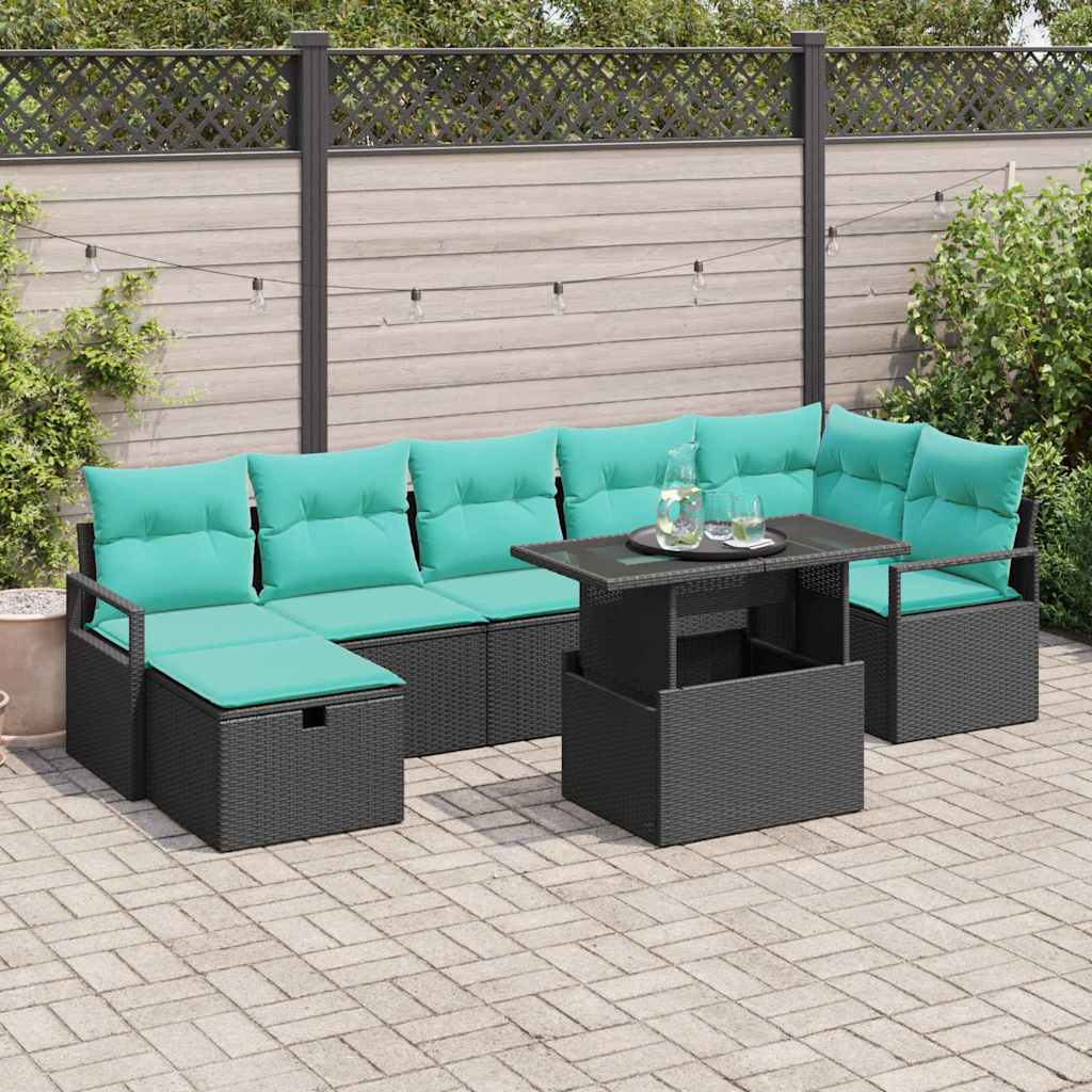 vidaXL Garten-Sofa-Set mit Kissen 8 pcs Schwarz Poly Rattan