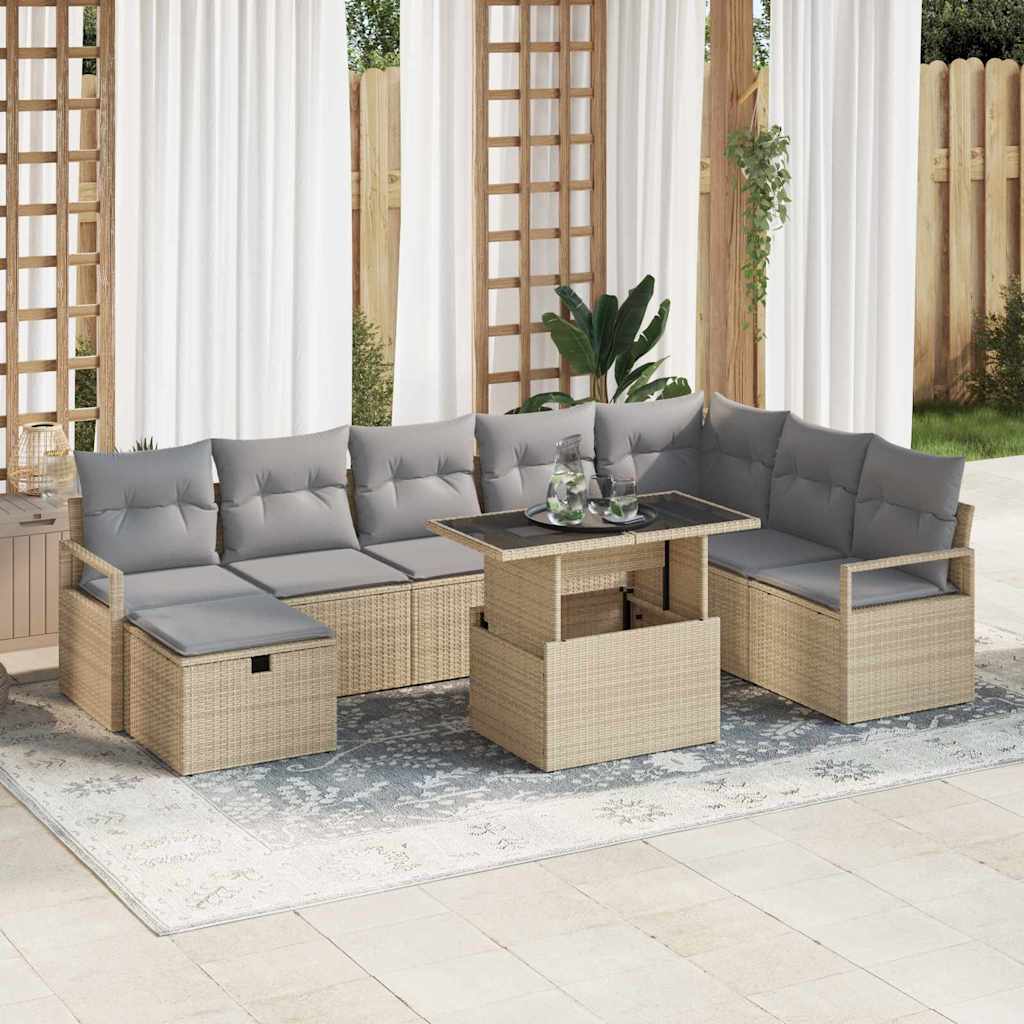 9-delte have-sofa sæt med puder Beige Polyrattan, vidaXL 2-personers have-sofa med puder Beige Polyrattan