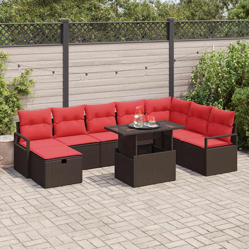 vidaXL Set de canapele pentru grădină cu pernă 9 pcs poliratan