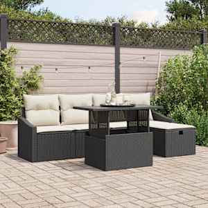 Vrtna sedežna garnitura z blazino 6 pcs Črna Poly ratan