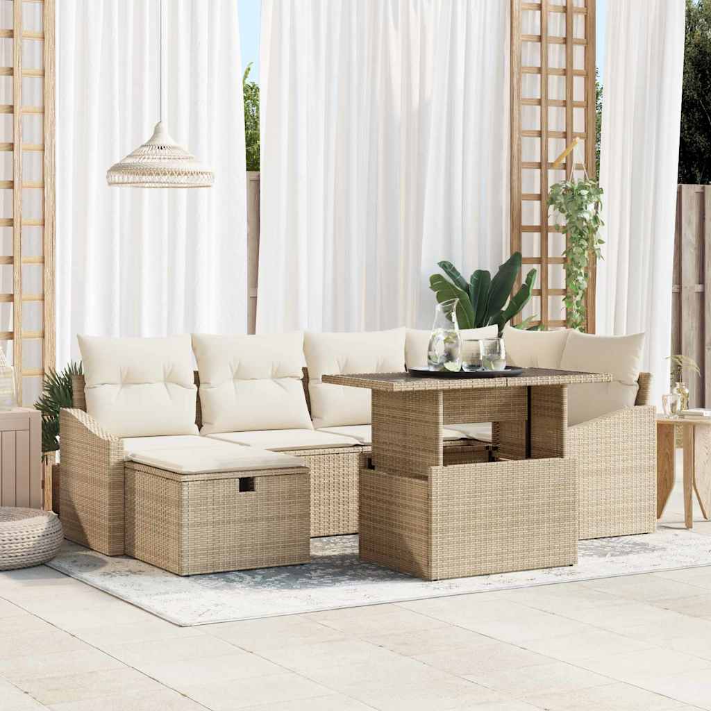 7-osaline Aia Diivanikomplekt Padjadega Beež Polü Rattan