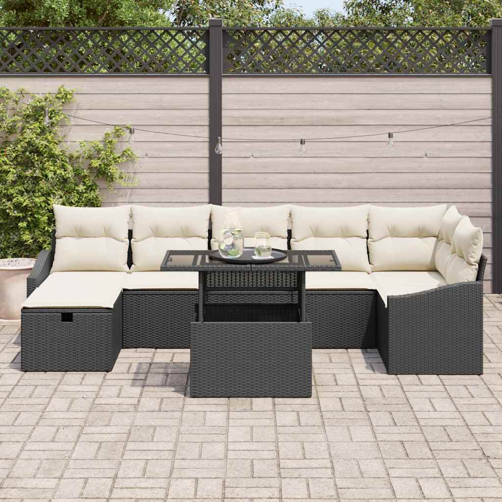 vidaXL 8-delige tuin sofa set met kussens Zwart Poly Rattan