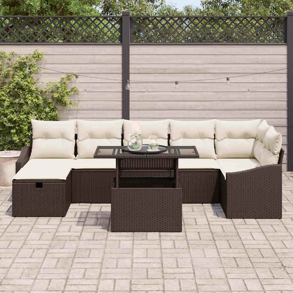 vidaXL 8-delige tuinbankset met kussens Bruin Poly Rattan