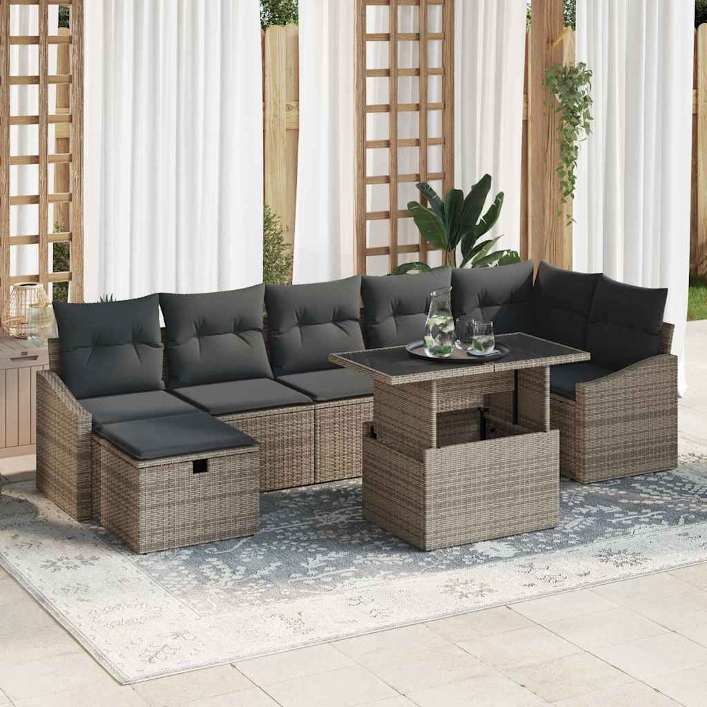 8-delte Have Sofa Sæt med Puder Grå Poly Rattan