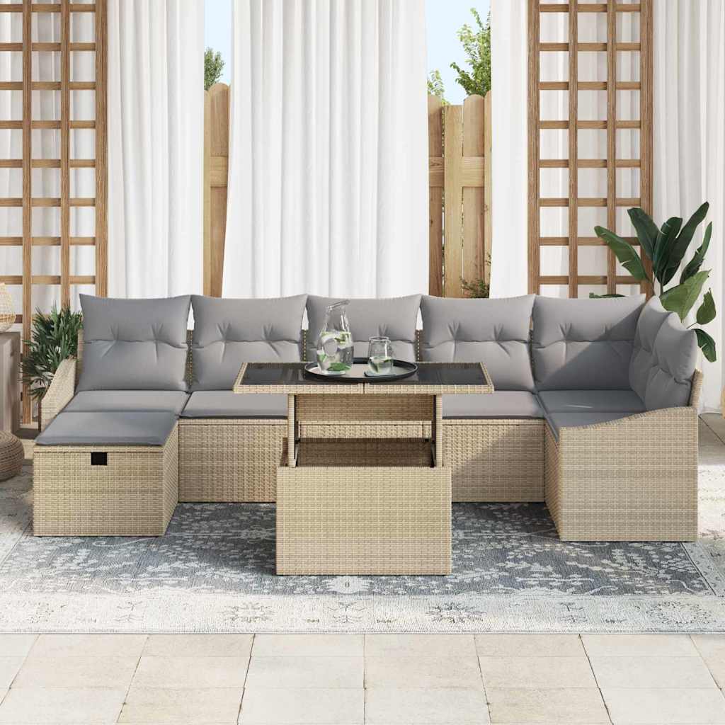 vidaXL 8-Piece Tuin Sofa Set met Kussens Beige Poly Rattan