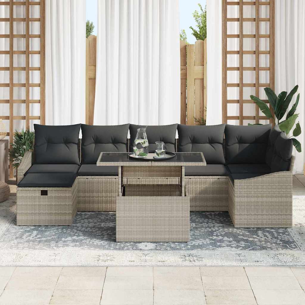 vidaXL 8-delige Tuinsofa Set met Kussens Licht Grijs Poly Rattan