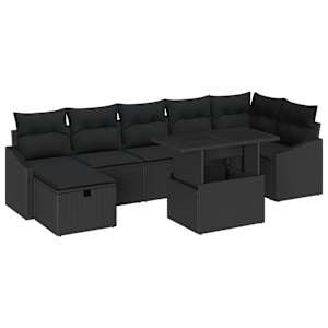 Sada zahradních pohovek s polštářem 8 pcs Černá Poly ratan - obrázek 2