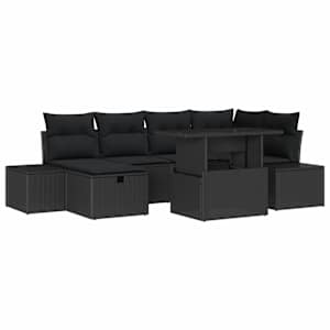 Sada zahradních pohovek s polštářem 7 pcs Černá Poly ratan - obrázek 2