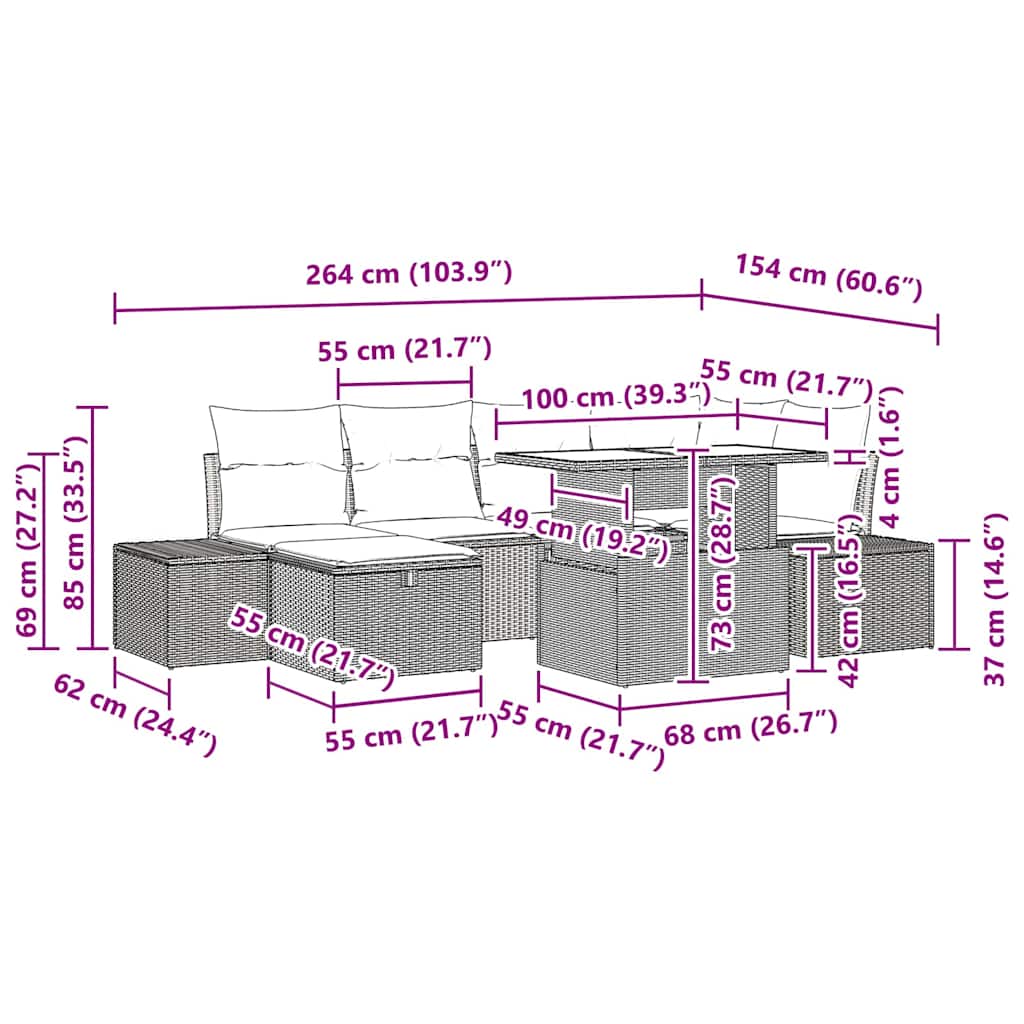 Vrtna sedežna garnitura z blazino 7 pcs Črna Poly ratan - slika 13