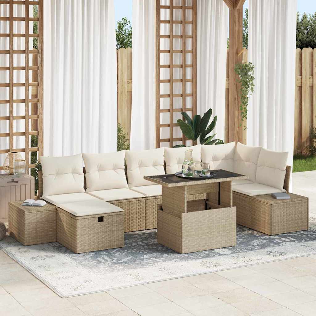 8-delt Have Sofa Sæt med Puder Beige Poly Rattan