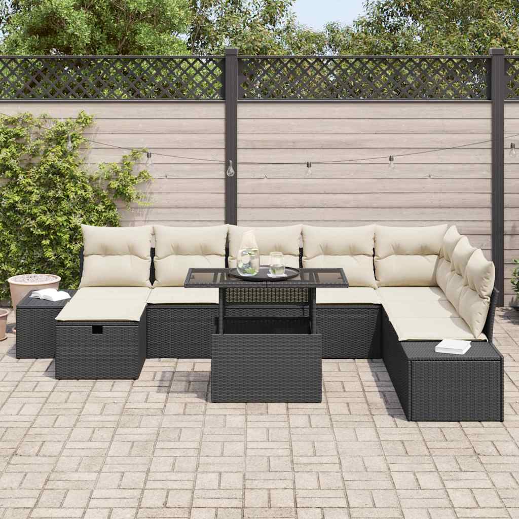 vidaXL 9-delige tuinset met Kussens in Zwart Poly Rattan