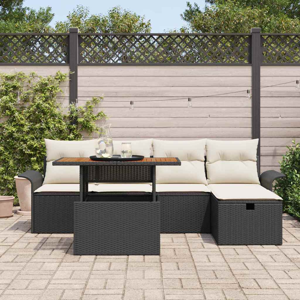 vidaXL 6-delige tuinbankset met kussen zwart poly rattan