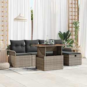 Vrtna sedežna garnitura z blazino 6 pcs Siva poli ratan