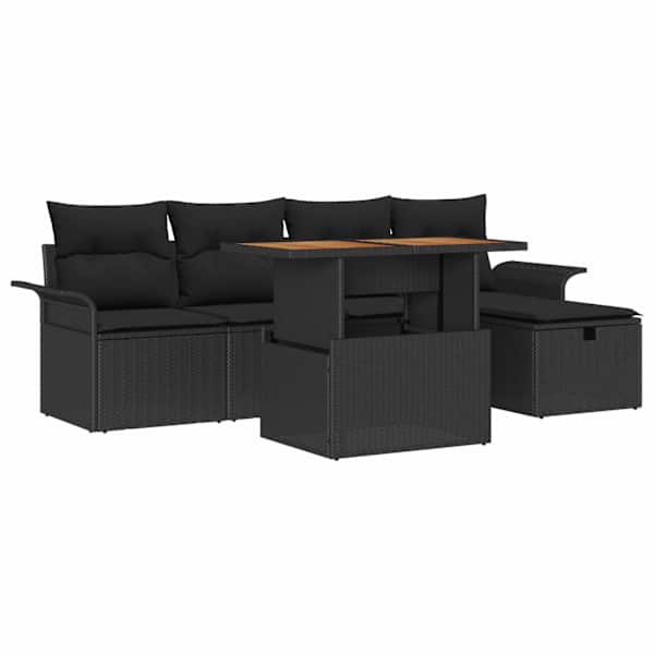 vidaXL Aia Diivanikomplekt 6 tk Must pol&uuml;rotang