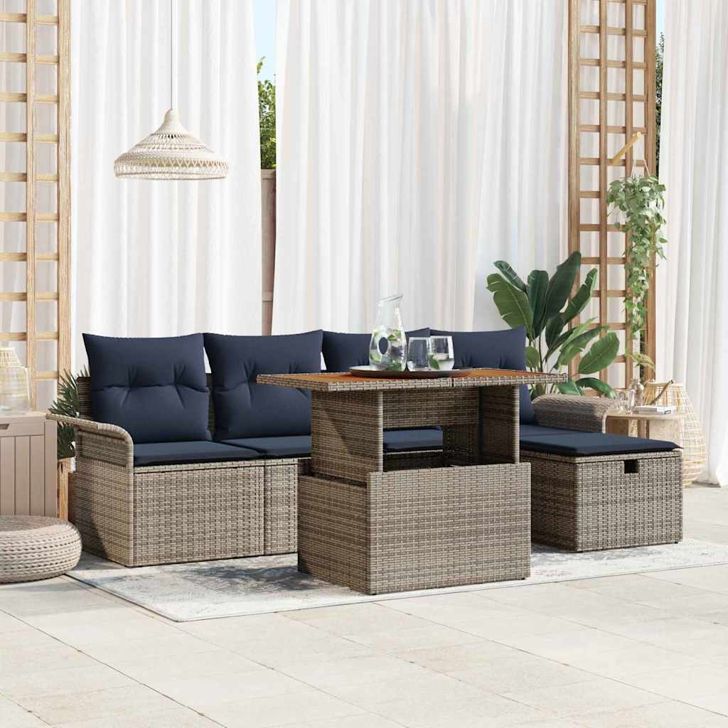 vidaXL Set de canapele pentru grădină cu pernă 6 pcs Gri poliratan