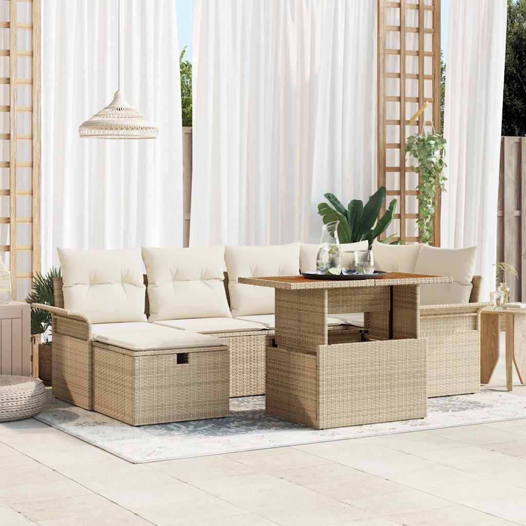 vidaXL 7-teiliges Garten Sofa Set mit Kissen Beige Poly Rattan
