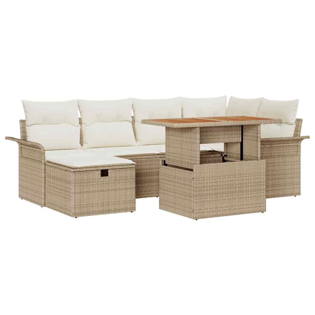 Thumbnail - vidaXL 7-teiliges Garten-Sofa-Set mit Kissen in Beige aus Poly Rattan