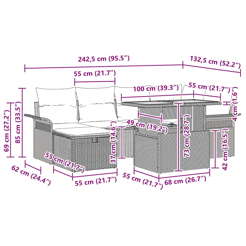 Vrtna sedežna garnitura z blazino 7 pcs Črna poli ratan - slika 13