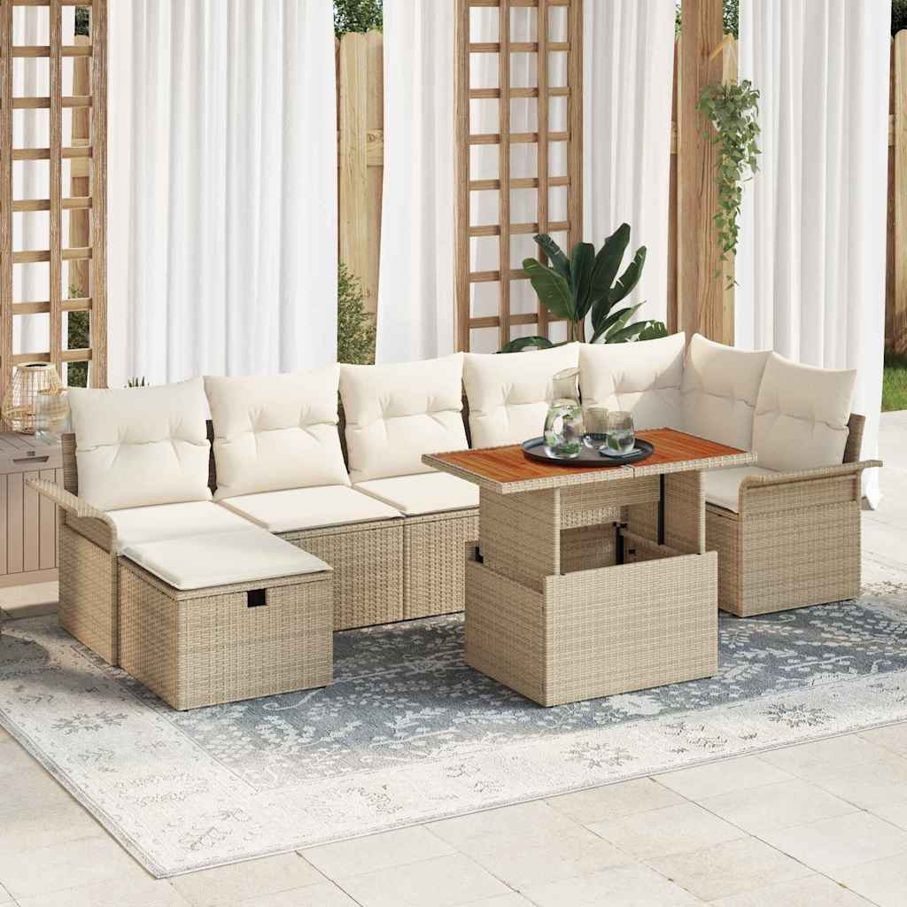 8-teiliges Garten-Sofaset mit Kissen Beige Poly Rattan