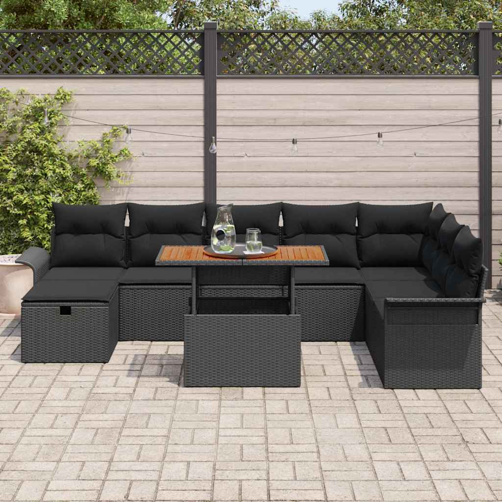 Thumbnail - vidaXL 9-teiliges Gartensofa-Set mit Kissen in Schwarz aus Poly Rattan