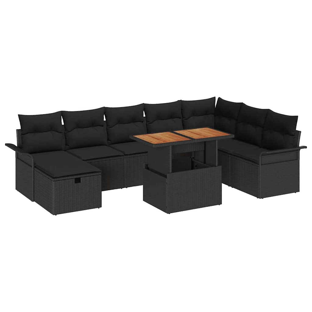 Thumbnail - vidaXL 9-teiliges Gartensofa-Set mit Kissen in Schwarz aus Poly Rattan