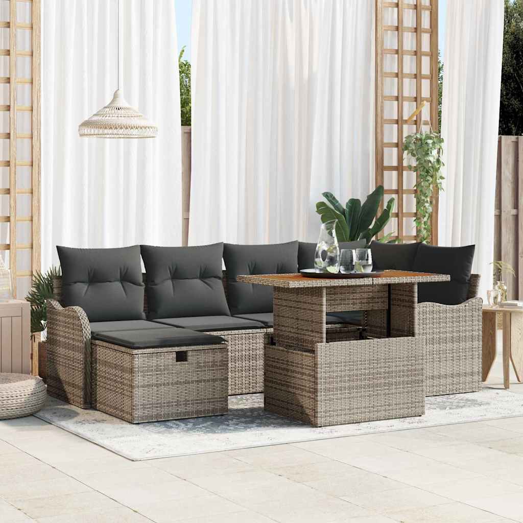7-osaline aia diivanikomplekt padjaga hall polü rattan