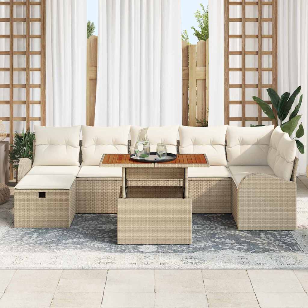 vidaXL 8-delige tuinset met kussens in beige van poly riet