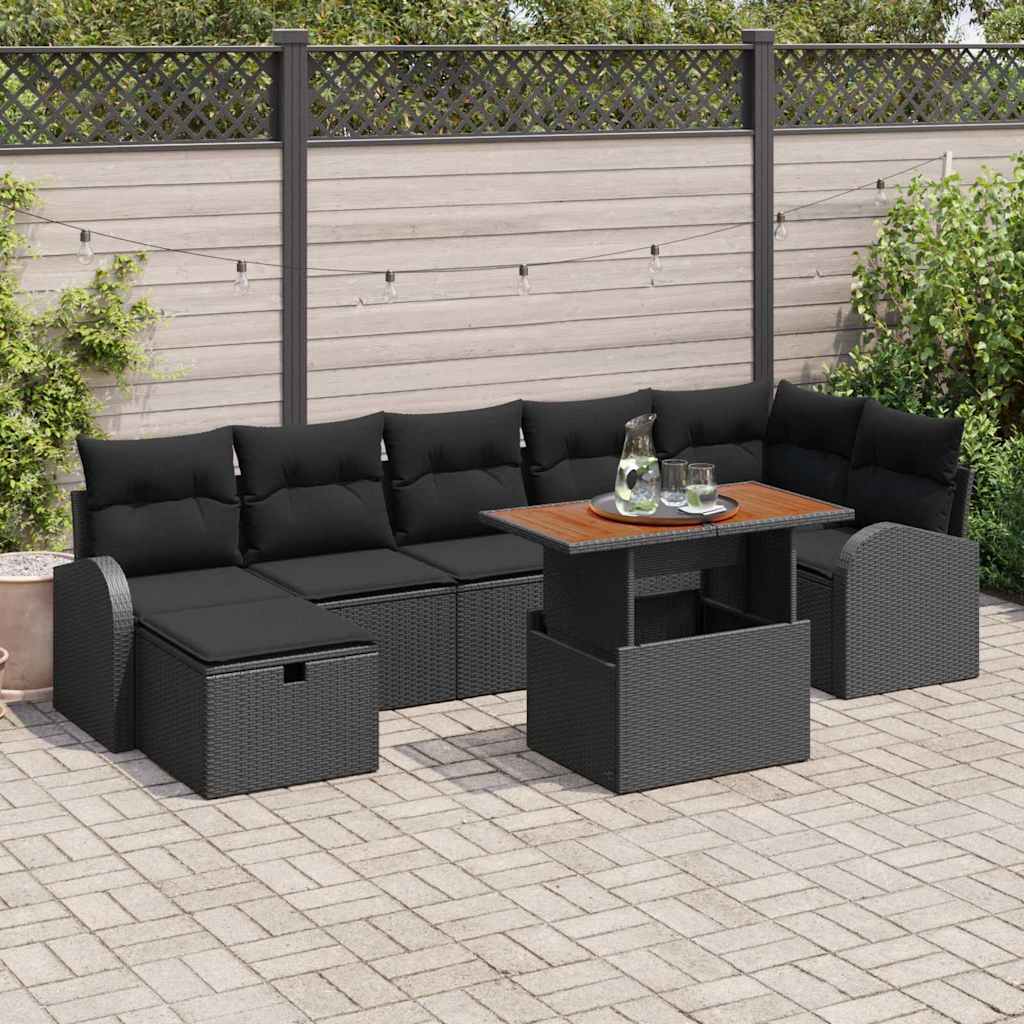 vidaXL 8-teiliges Garten-Sofaset mit Kissen Schwarz Poly-Rattan