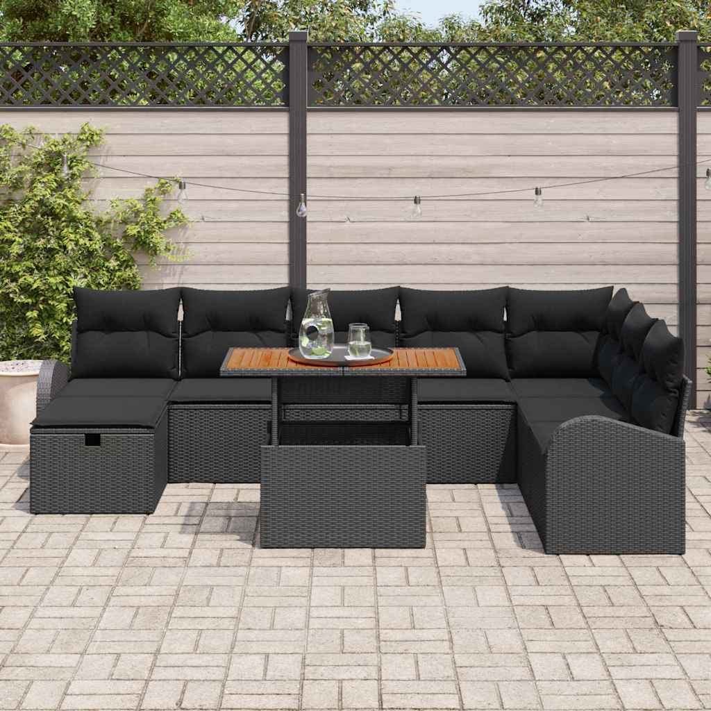 vidaXL 9-delige tuinsofa set met kussens in zwart poly rattan