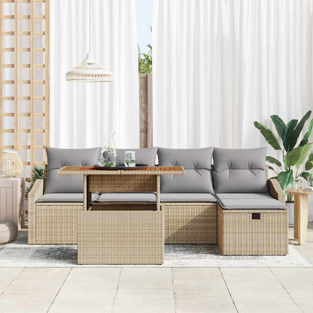 vidaXL 6-delige tuinsofa set met kussens in beige poly rattan
