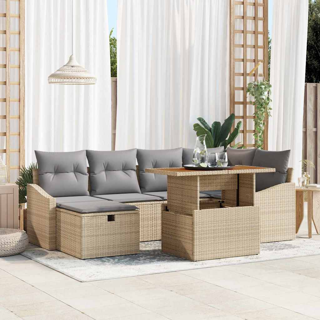 7-osaline Aed Diivanikomplekt Patjadega Beež Polü Rattan