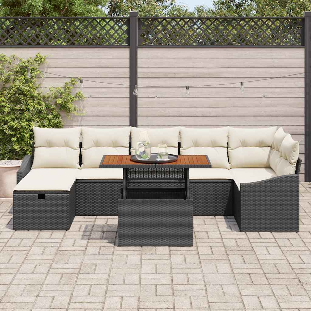 vidaXL 8-delige Tuinbankenset met kussens poly rattan zwart