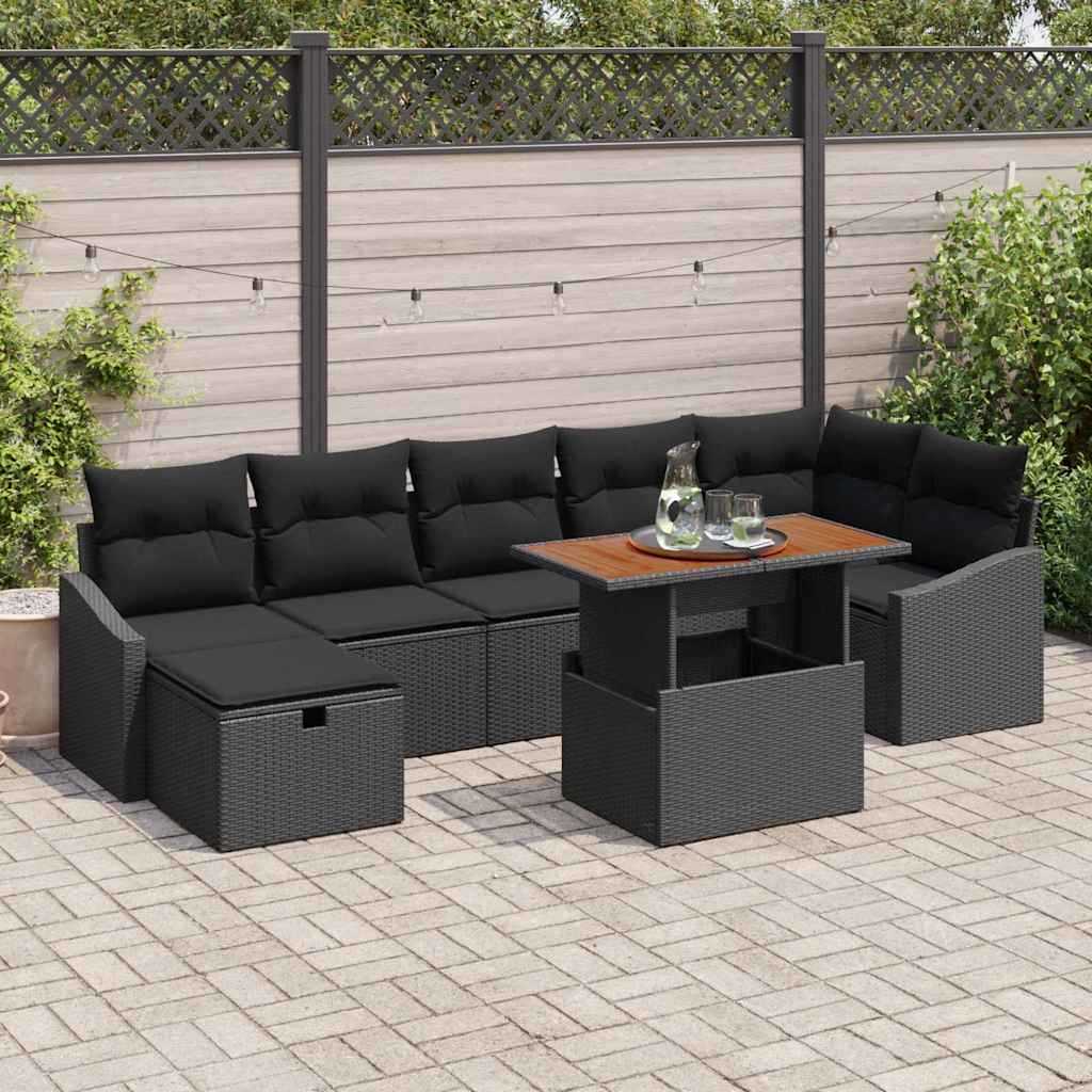 8 Styk Have Sofa Sæt med Puder Sort Poly Rattan