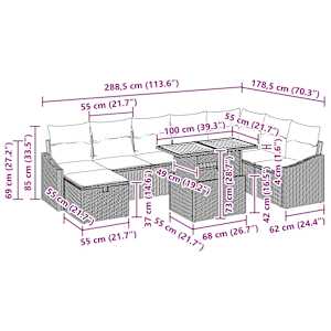 Sada zahradních pohovek s polštářem 9 pcs Černá polyratan - obrázek 13