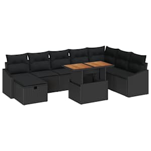 Sada zahradních pohovek s polštářem 9 pcs Černá polyratan - obrázek 2