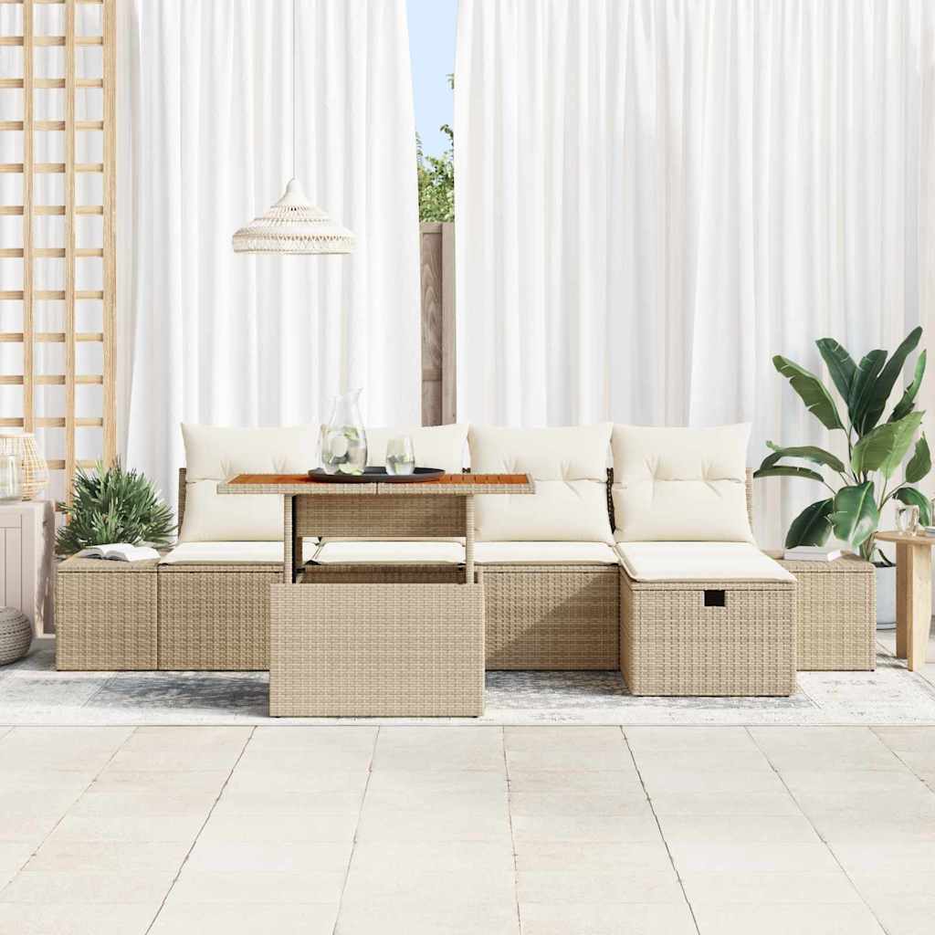 vidaXL 6-delige tuinsofa set met kussens in beige poly riet