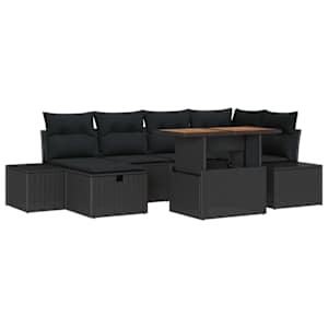 Sada zahradních pohovek s polštářem 7 pcs Černá polyratan - obrázek 2