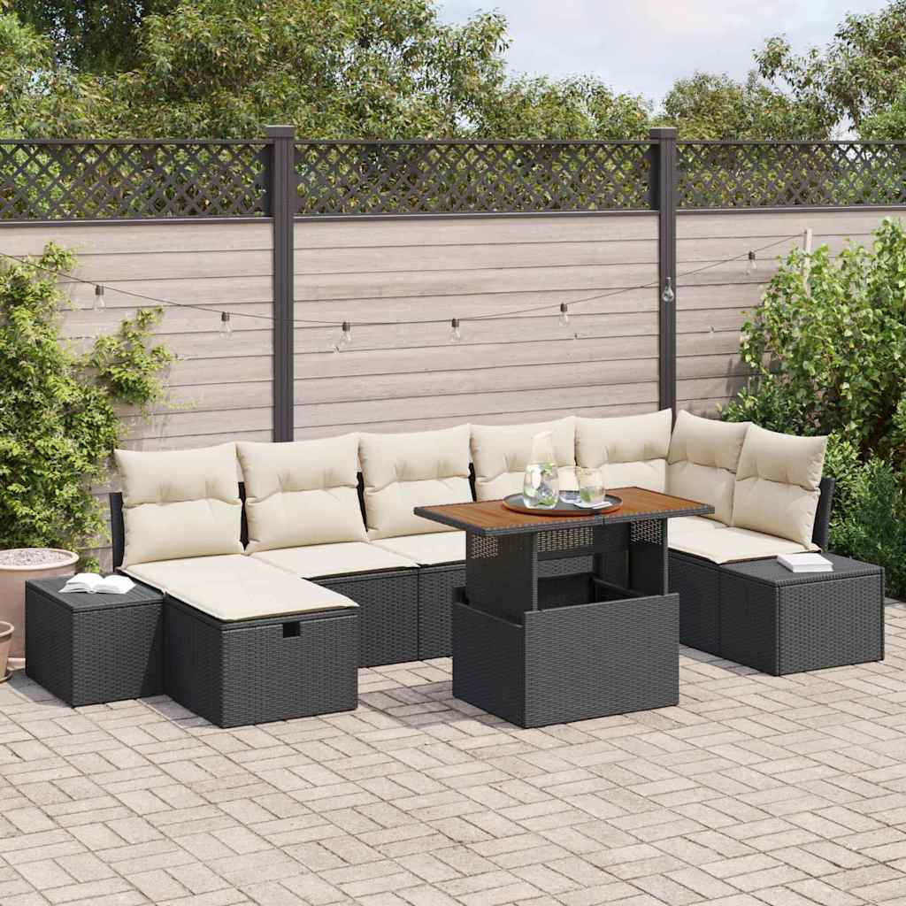 8-tlg. Garten-Sofagarnitur mit Kissen Schwarz Poly Rattan