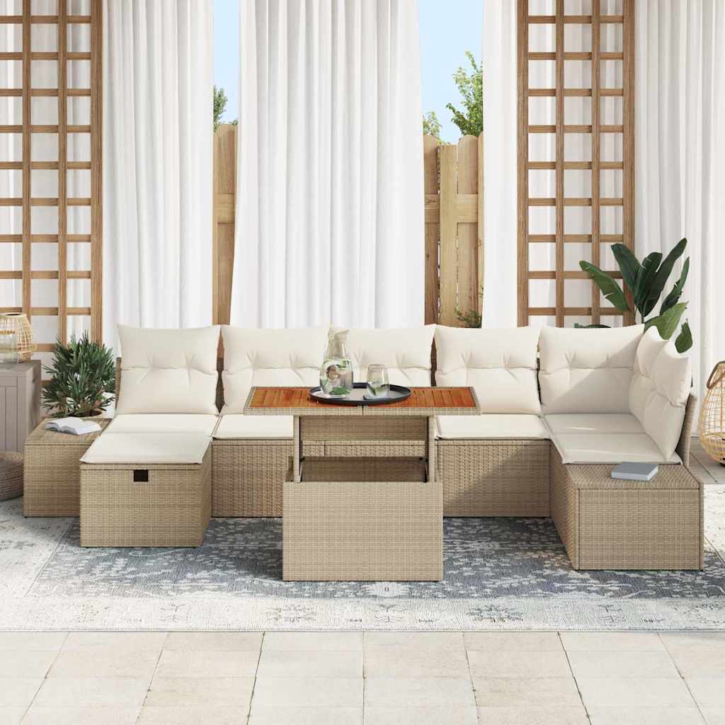 vidaXL 8-delige Tuinbankenset met kussens poly rattan beige