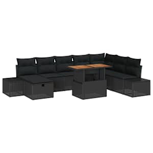 Sada zahradních pohovek s polštářem 9 pcs Černá polyratan - obrázek 2