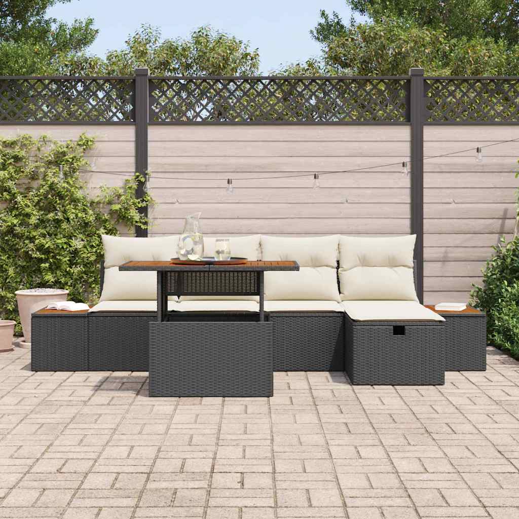 vidaXL 6-delige Tuinbankenset met kussens poly rattan zwart